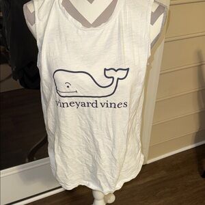 Vineyard Vines White Tank Top with Blue Logo